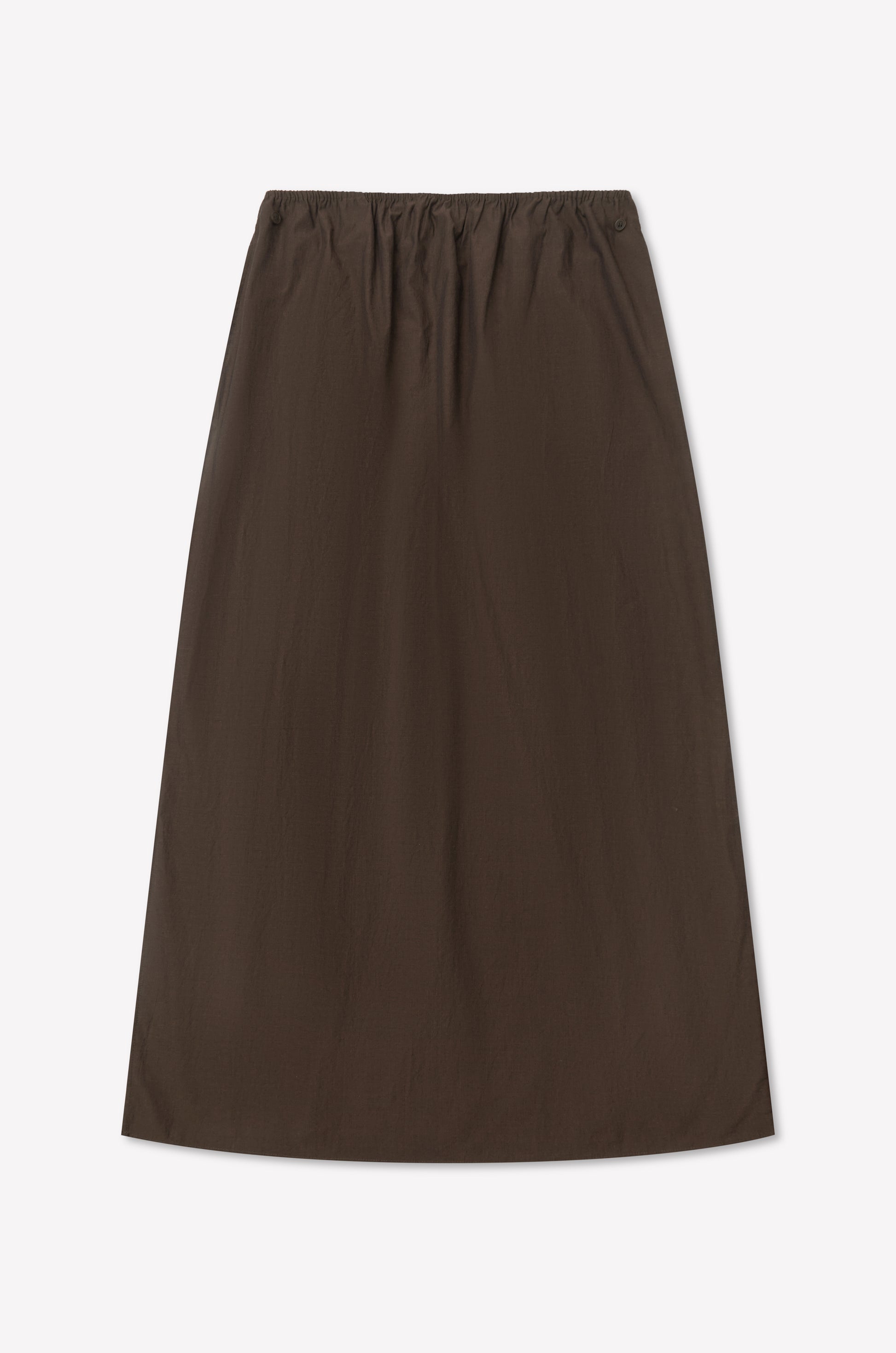The Way Skirt - Toast is a brown, full-length skirt with an elastic waistband. Made from lightweight fabric and shown on a white background, its minimalist design captures Deiji Studios' timeless aesthetic.