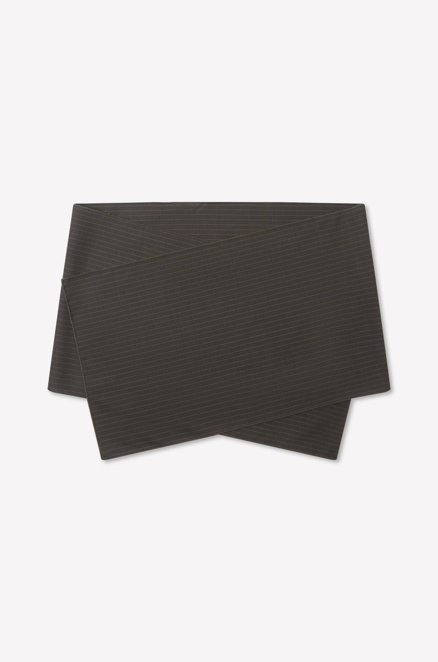 The Pure Wool Belt - Charcoal Stripe is neatly folded, showcasing its dark gray color and subtle striped pattern, set against a plain white background.