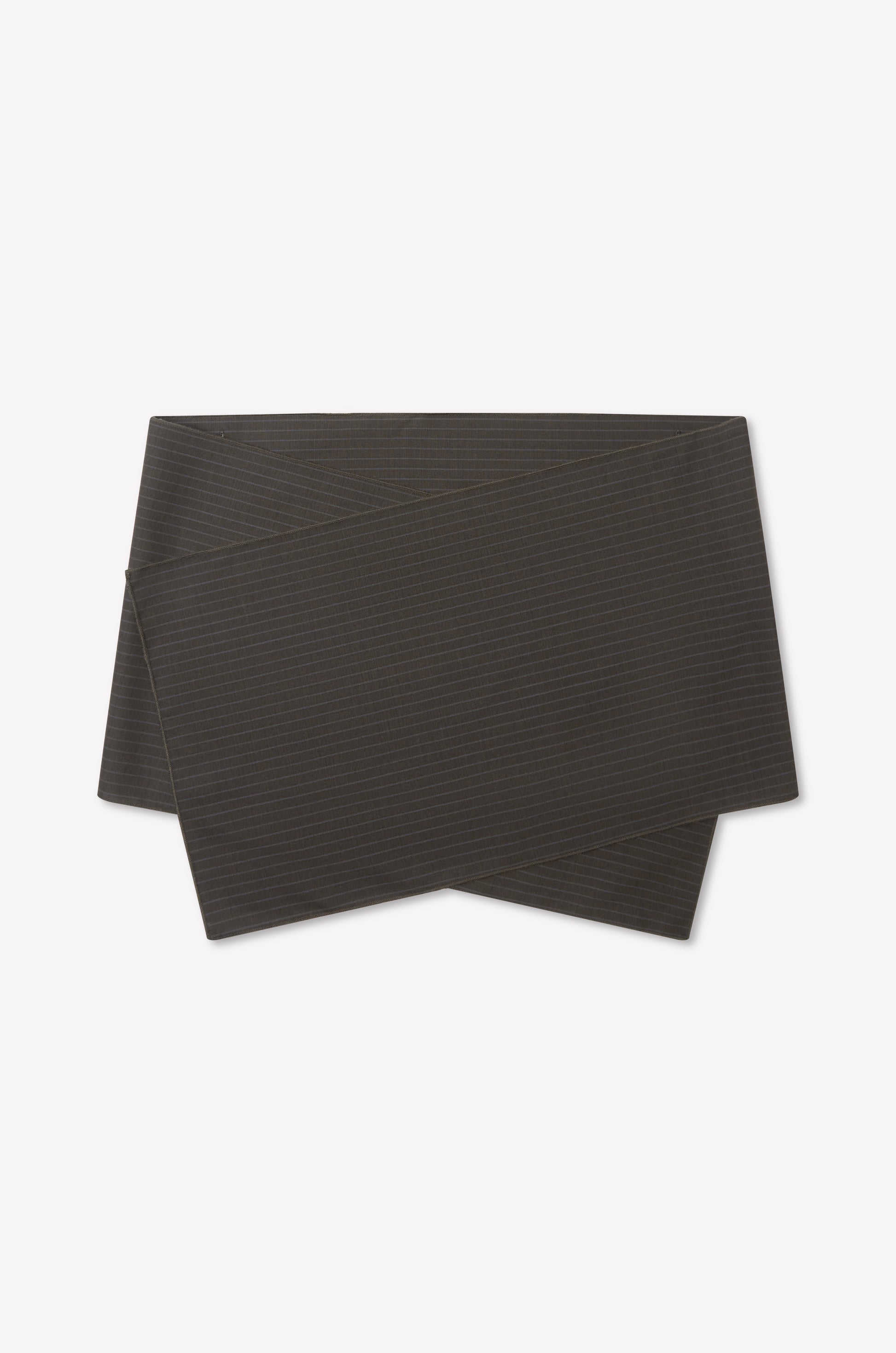 The Pure Wool Belt - Charcoal Stripe is neatly folded, showcasing its dark gray color and subtle striped pattern, set against a plain white background.