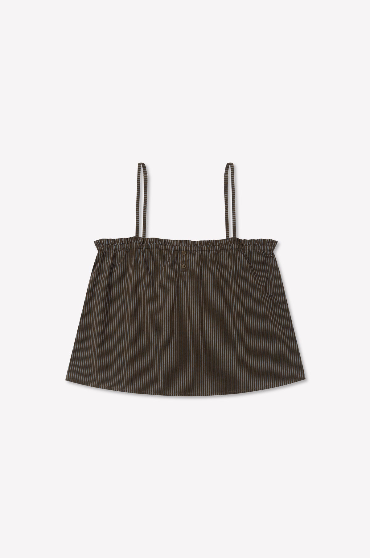 Frill Placket Top - Brown Blue Stripe