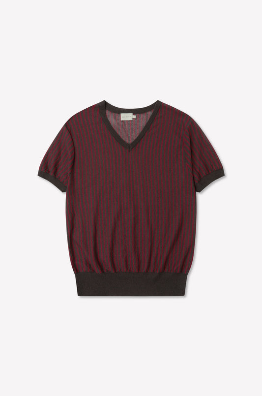 Cross Neck Tee - Red Stripe