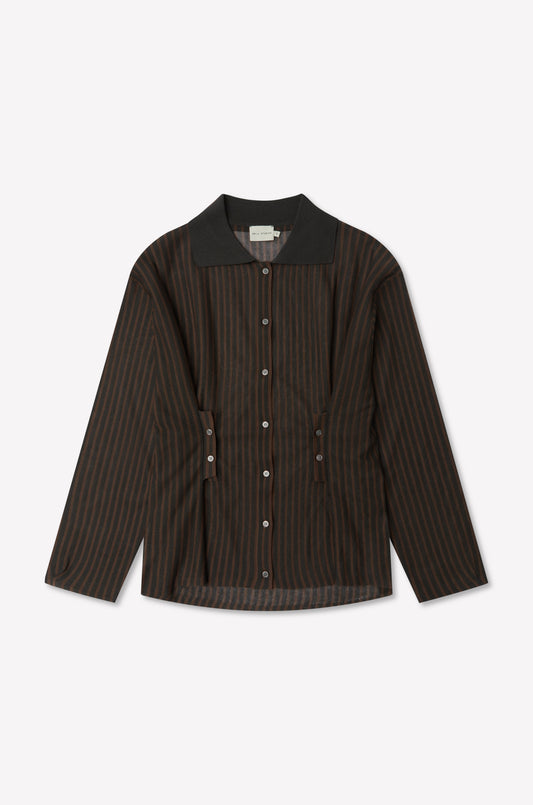 Knit Shirt - Brown Grey Stripe
