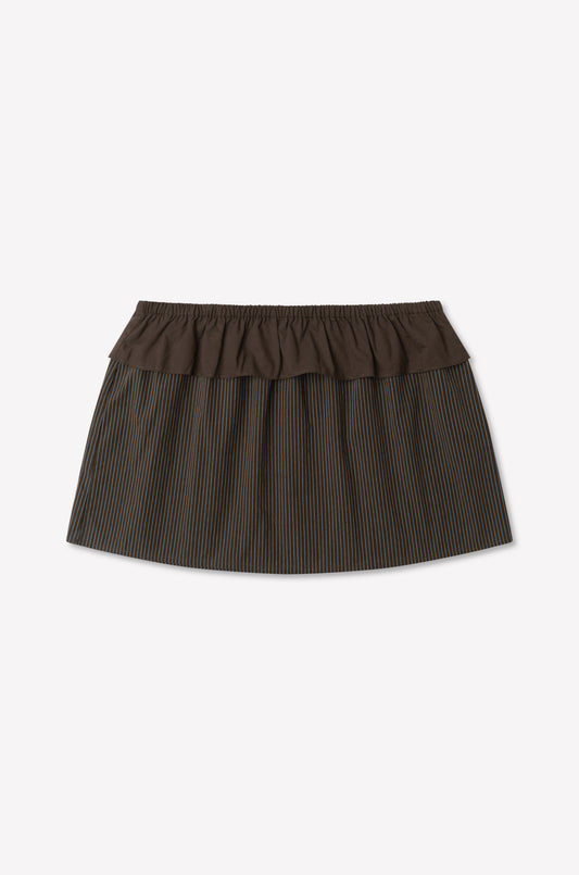 Flounce Layer Mini Skirt - Brown Blue Stripe