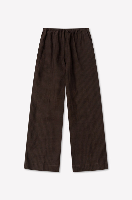 Linen Ease Trouser - Brown Black Stripe