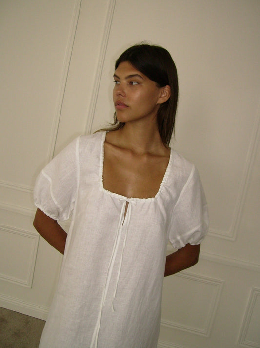 Curved Seam Midi Dress - White