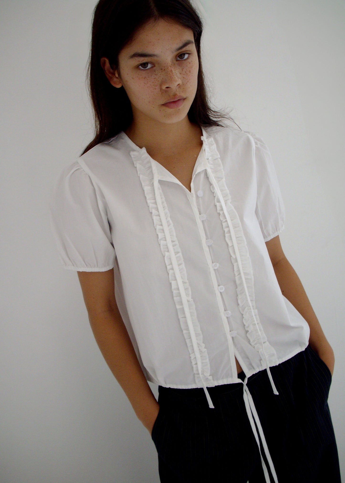 Double Frill Top - White
