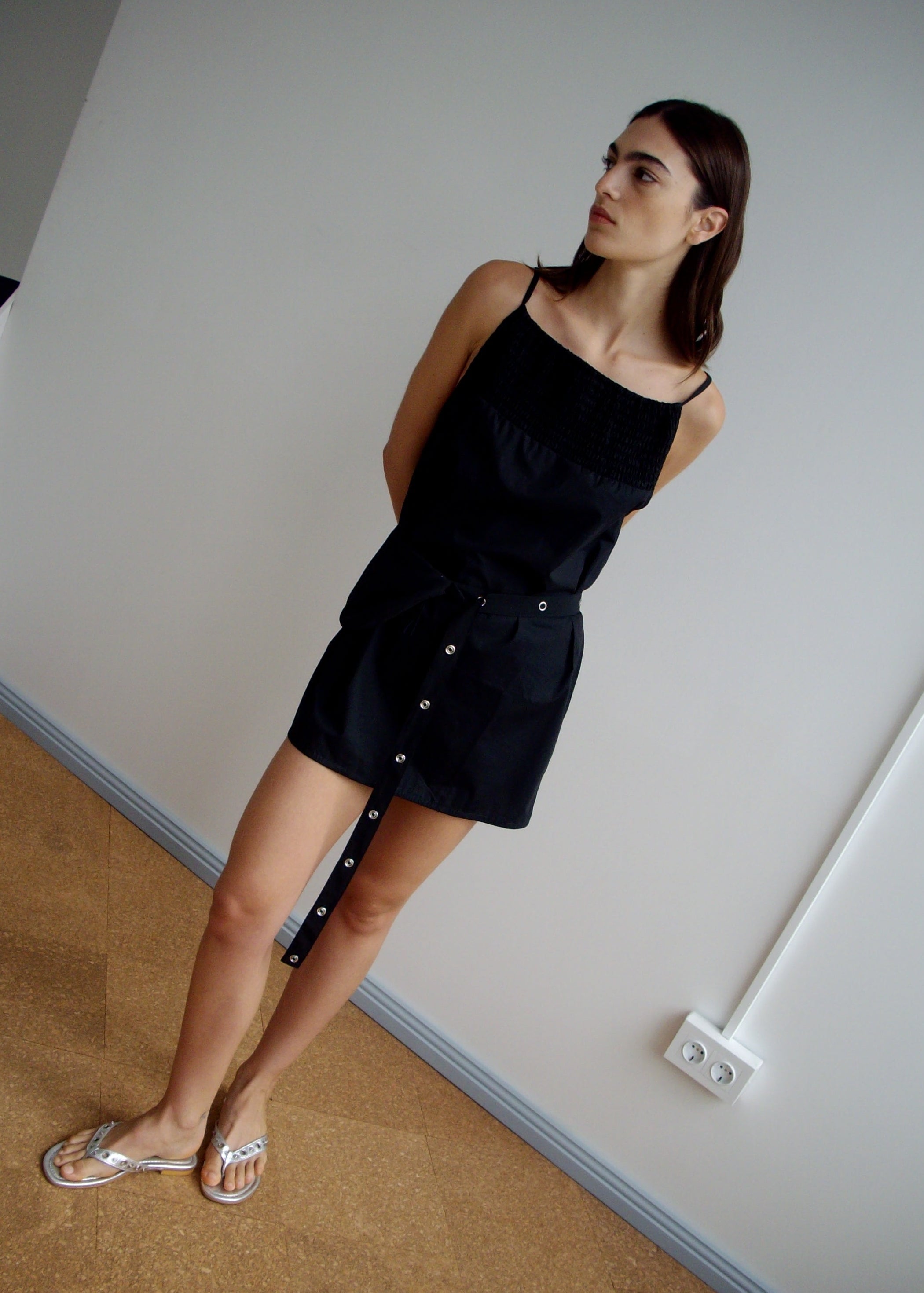 Shirring Mini Dress - Black