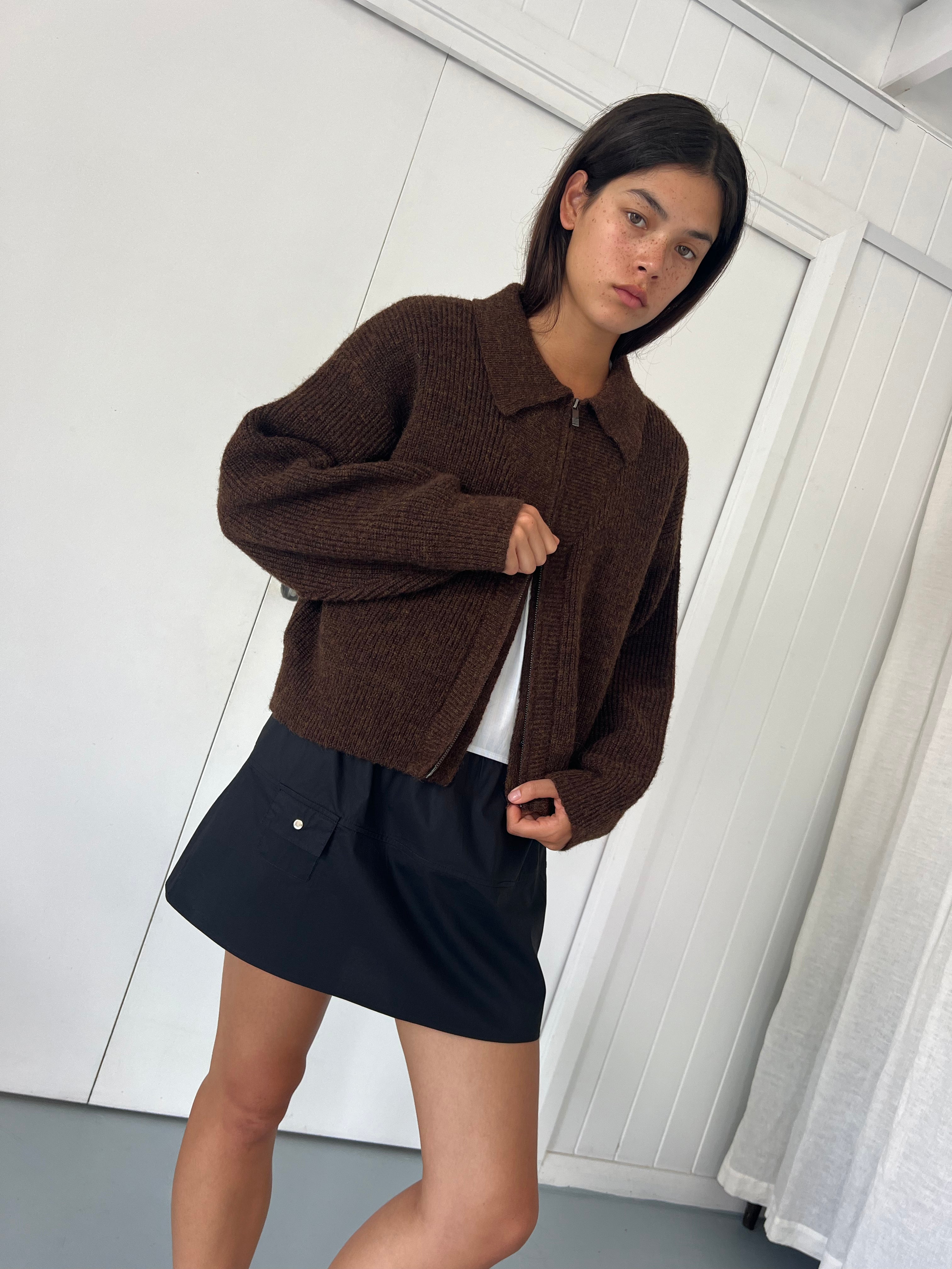 Double Layer Cardigan - Brown