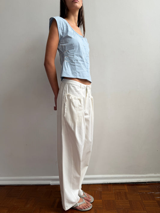 Cinched Pocket Pant - White