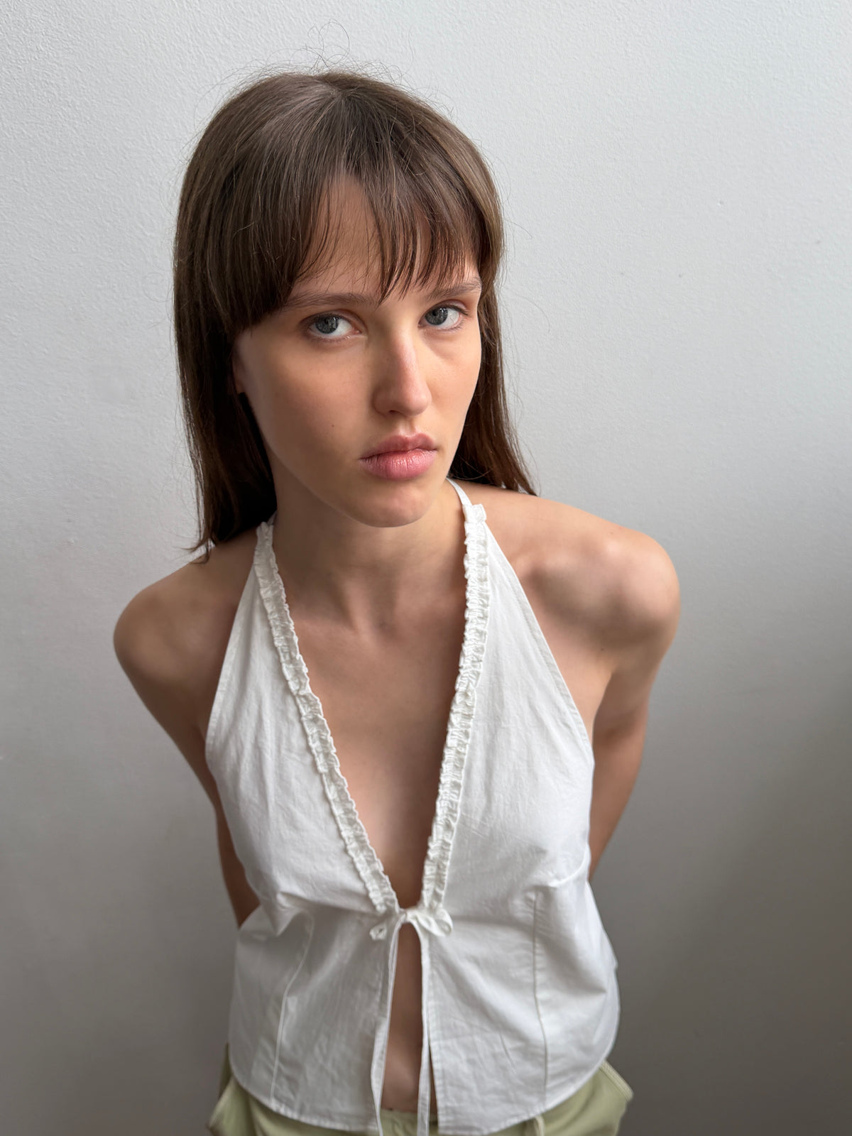 Open Frill Halter - White