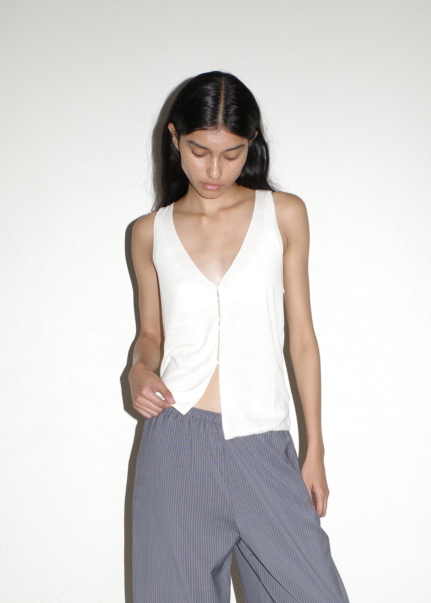 Button Up Knit Tank - Off White