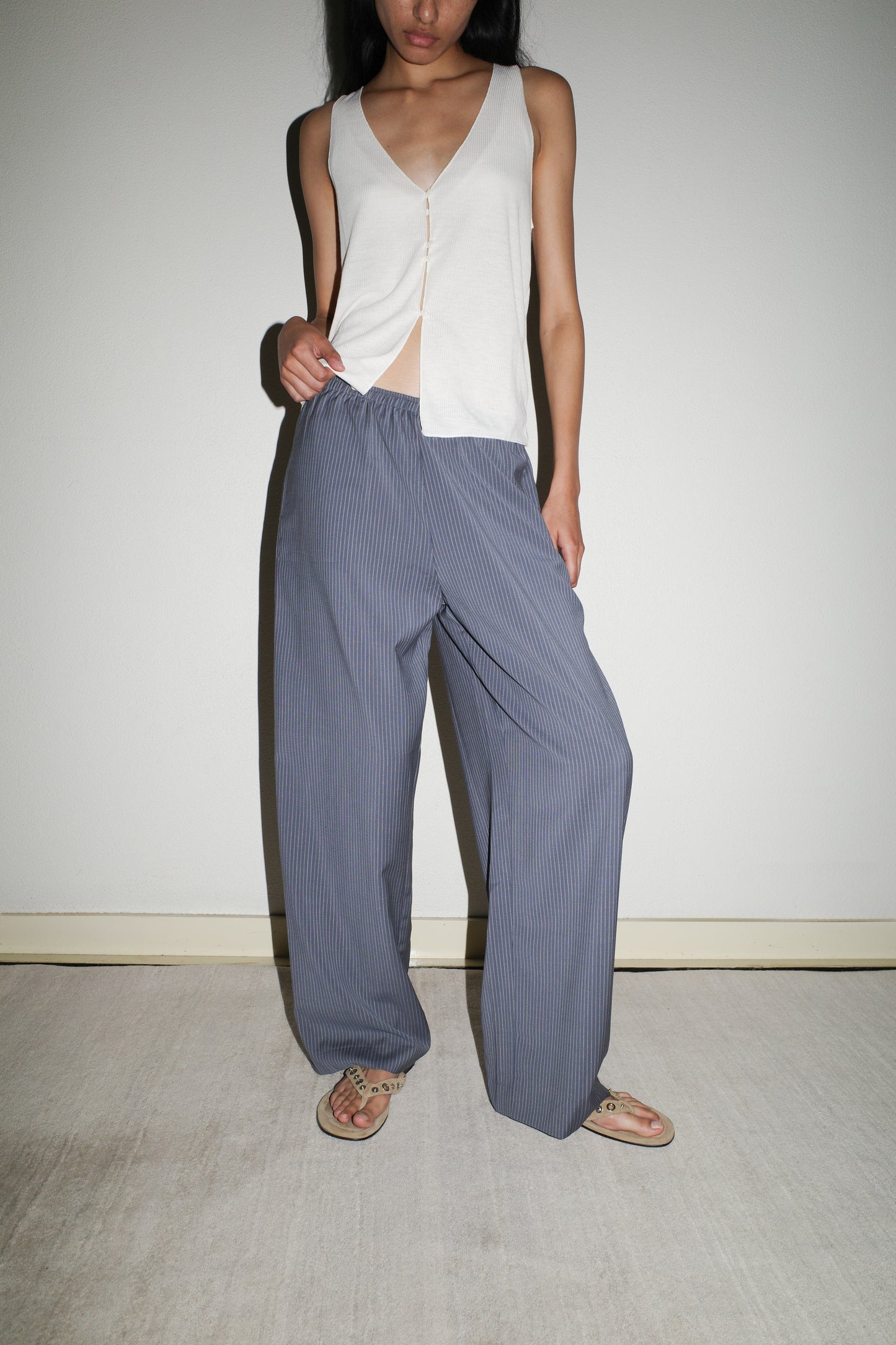 Pure Wool Ease Trouser - Navy Stripe