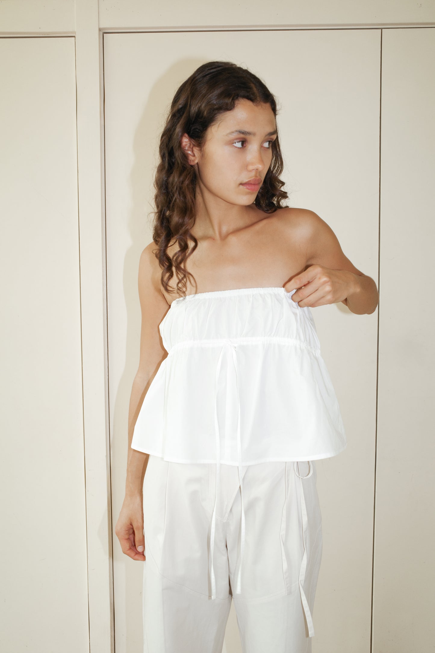 the strapless cotton top - white