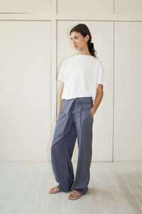 Folded Wool Pant - Navy Stripe