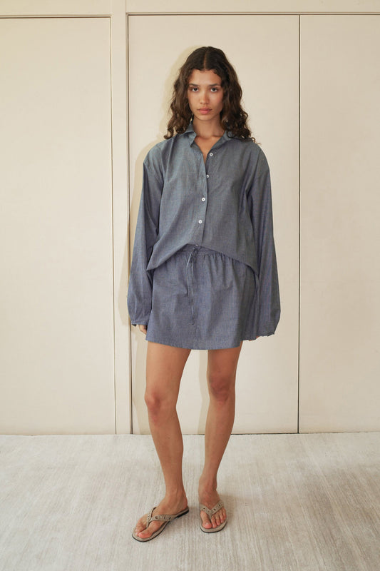 Placket Skirt - Blue Pinstripe