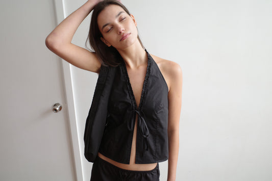 Open Frill Halter - Black