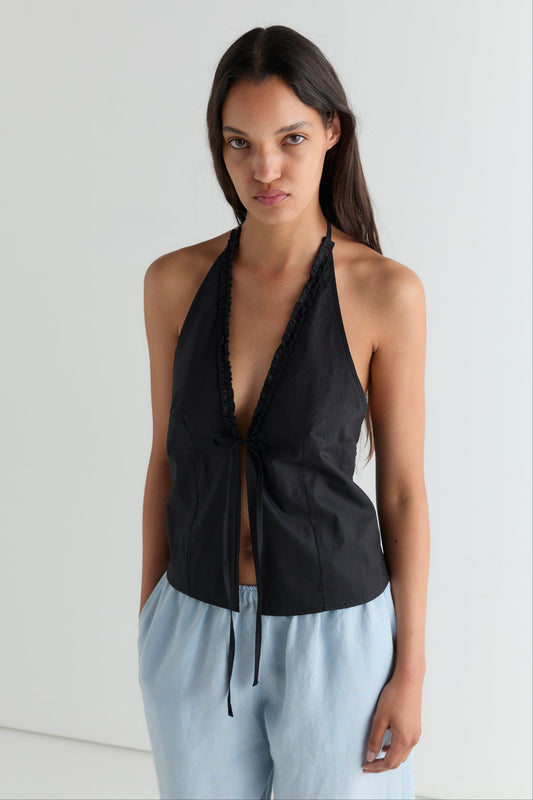 Open Frill Halter - Black
