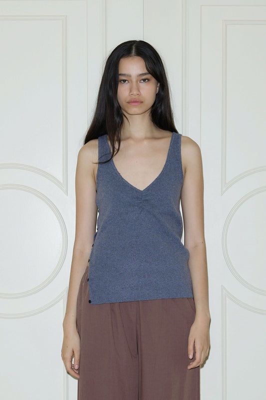 Gathered Knit Tank - Haze Blue