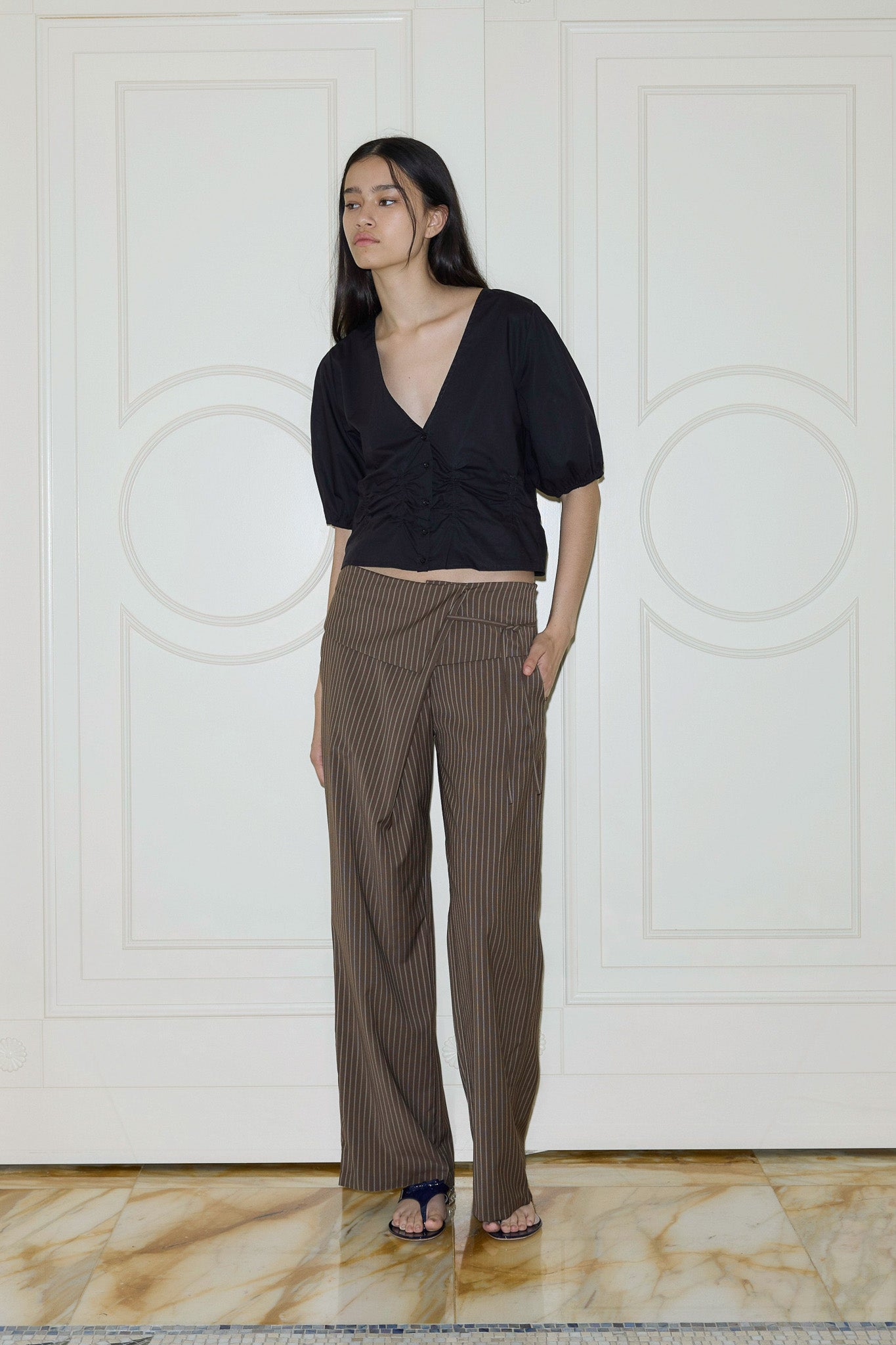 Folded Wool Pant - Sable Stripe