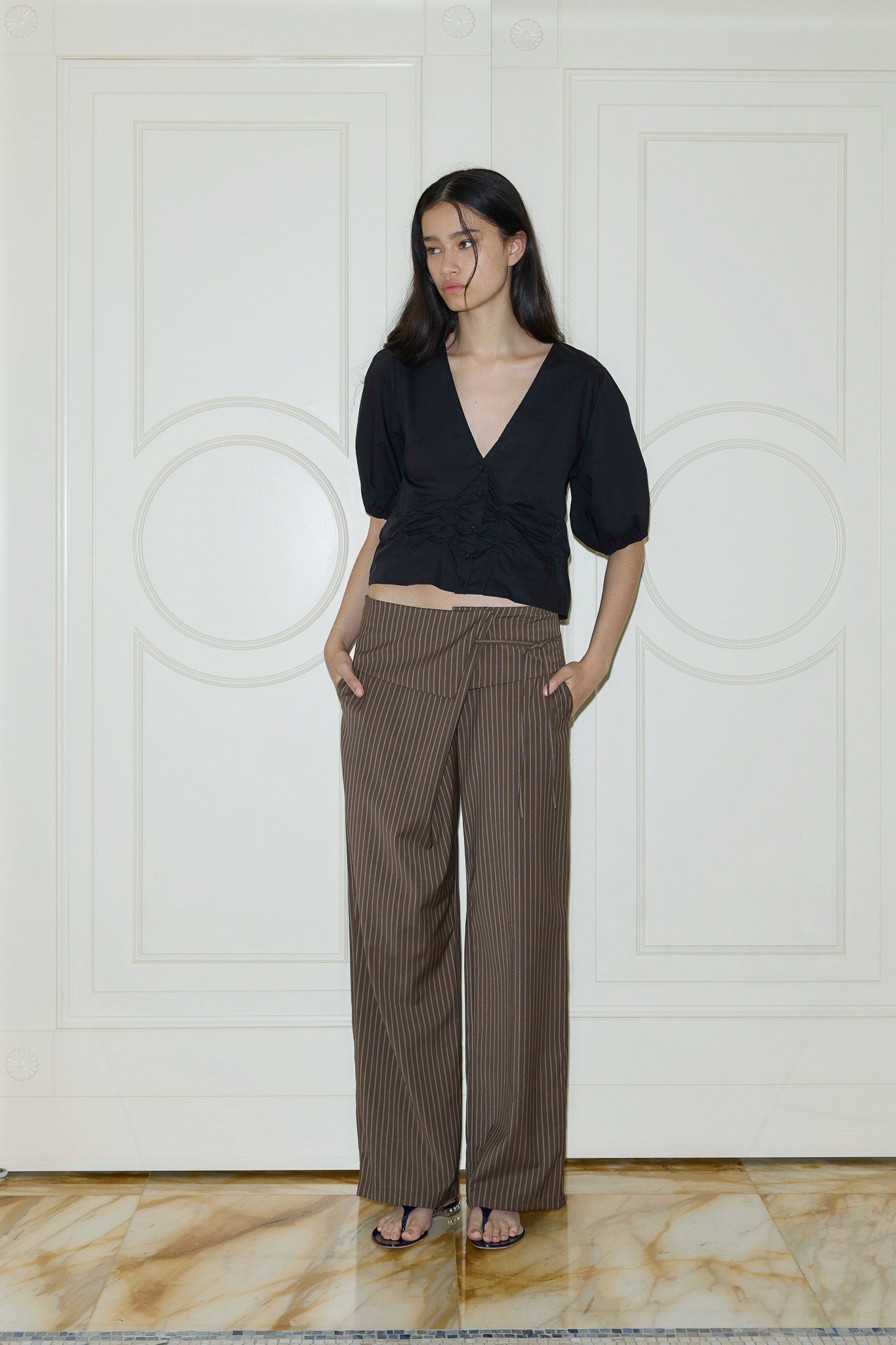 Folded Wool Pant - Sable Stripe