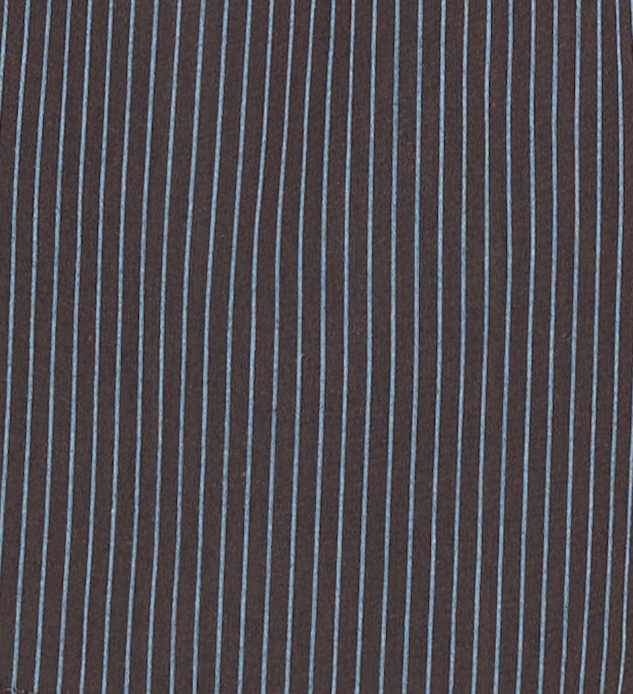 Close-up of the Brown Blue Stripe fabric by Deiji Studios: a dark brown weave with a fine pale blue pinstripe, shown flat.