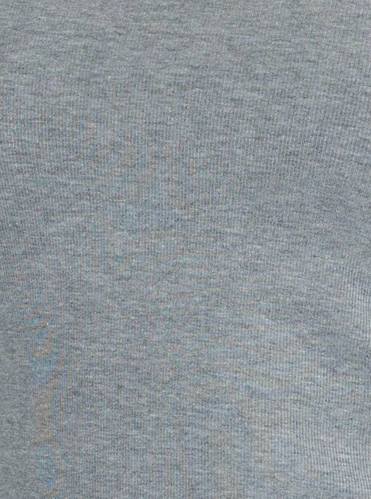 Close-up of a textured gray fabric surface with subtle horizontal ribbing and faint variations in shade, echoing the refined details of the Scallop Tank - Grey by Deiji Studios.