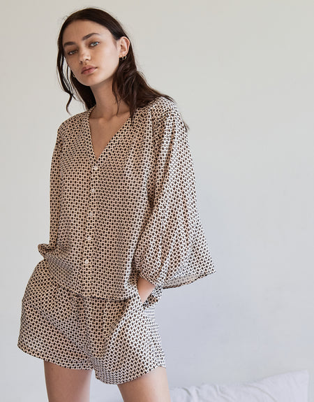 cotton drawstring short - block print | Deiji Studios