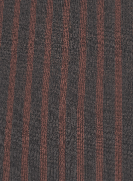 Close-up of the Brown Grey Stripe fabric by Deiji Studios: a fine knit with brown and grey vertical stripes, shown flat.