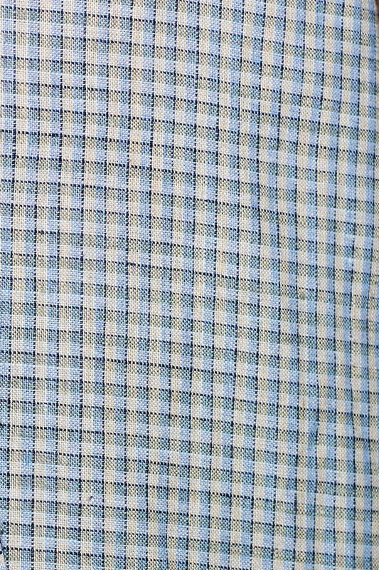 Close-up of the 03 set - field check fabric with a small blue and white checkered pattern, perfect for crafting french linen boxer style shorts or an oversized linen shirt.