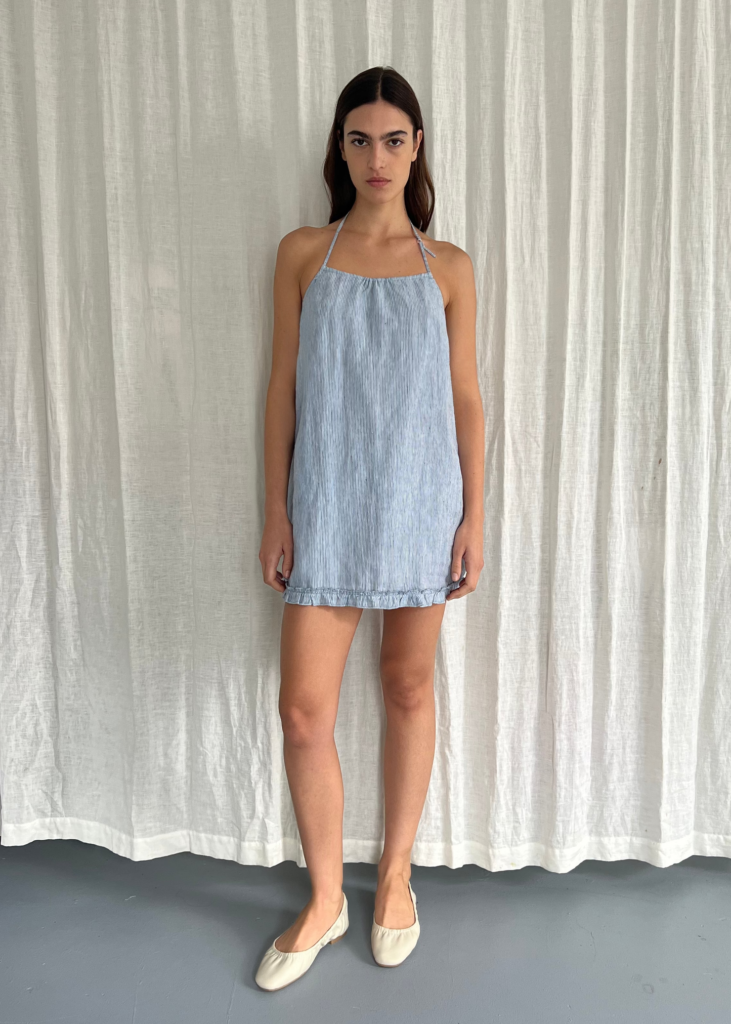 Flounce Halter Dress - Blue Stripe Flounce Halter Dress - Blue Stripe
