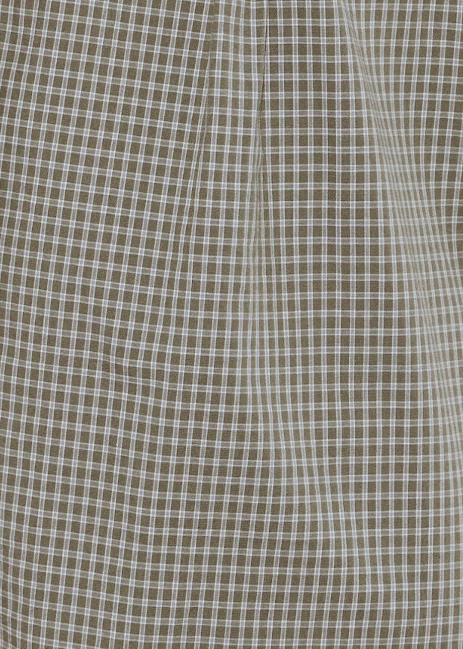 Close up of Capped Sleeve Dress - Khaki Check fabric by Deiji Studios