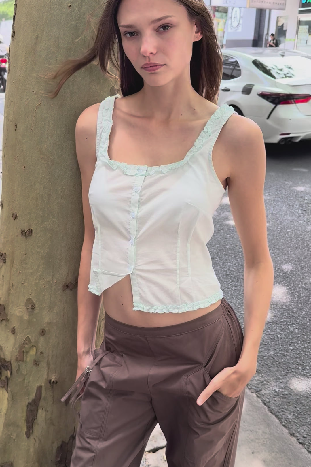Button Frill Top - Mint
