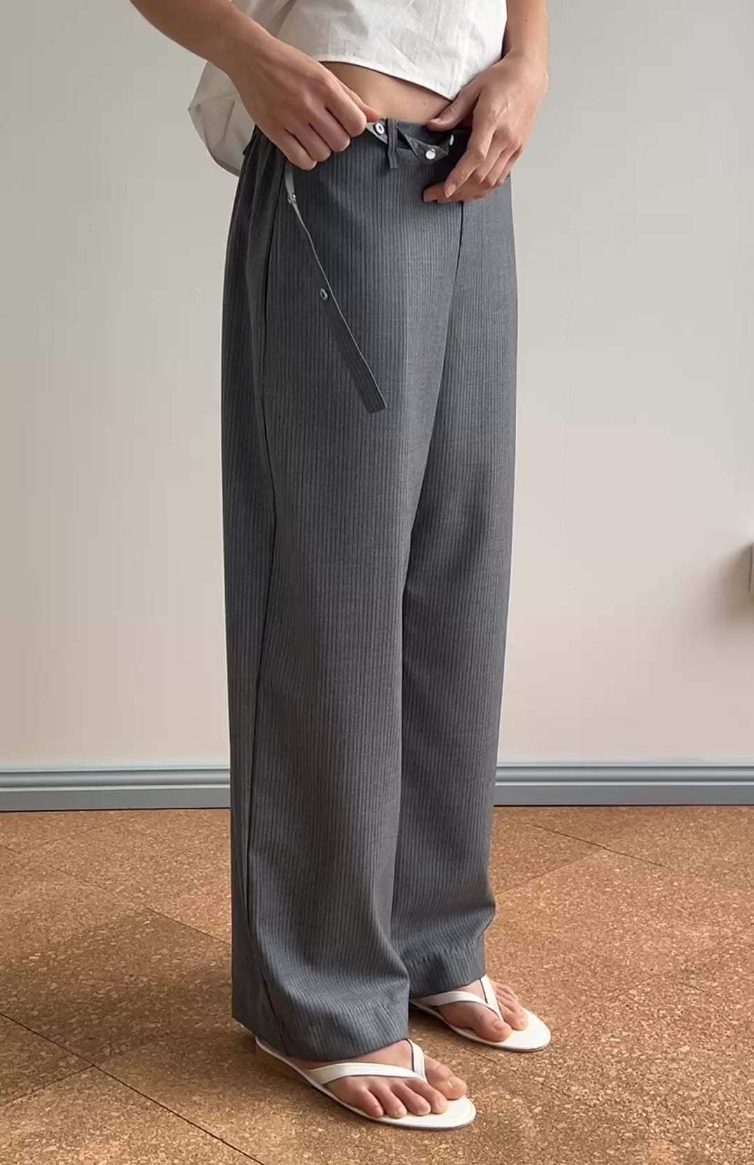 Wool Belt Pant - Grey Blue Stripe