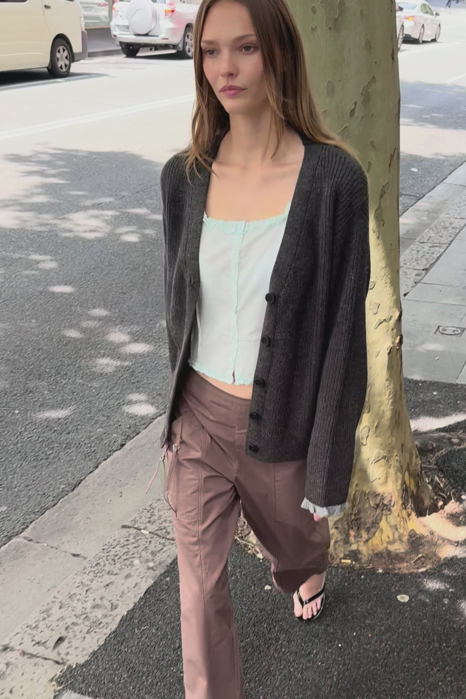 Flounce Cardigan - Charcoal