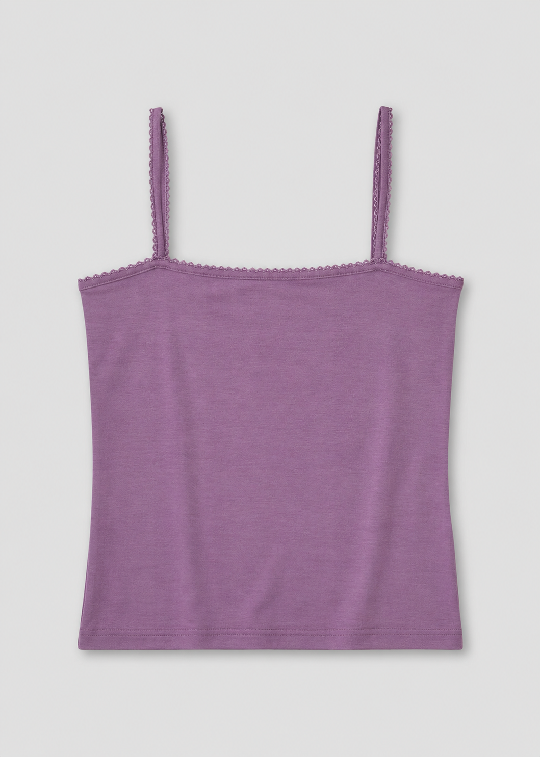 The Scallop Tank - Berry is a sleeveless ribbed camisole with thin straps and scalloped trim on the neckline and straps, shown against a plain white background.