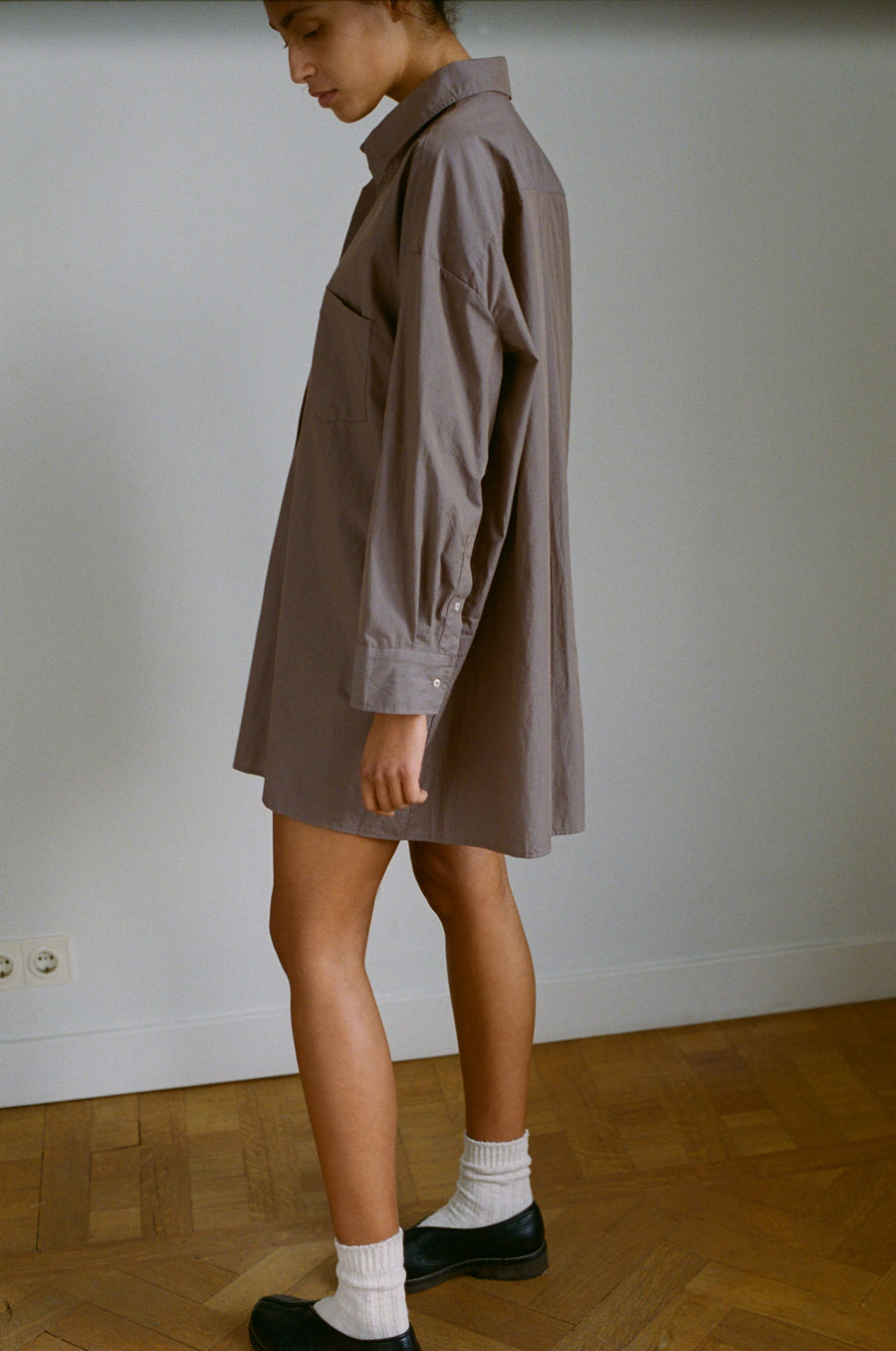 the cotton shirt dress - red brown stripe