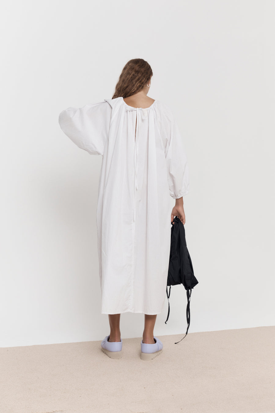 the gathered cotton dress - lavender stripe