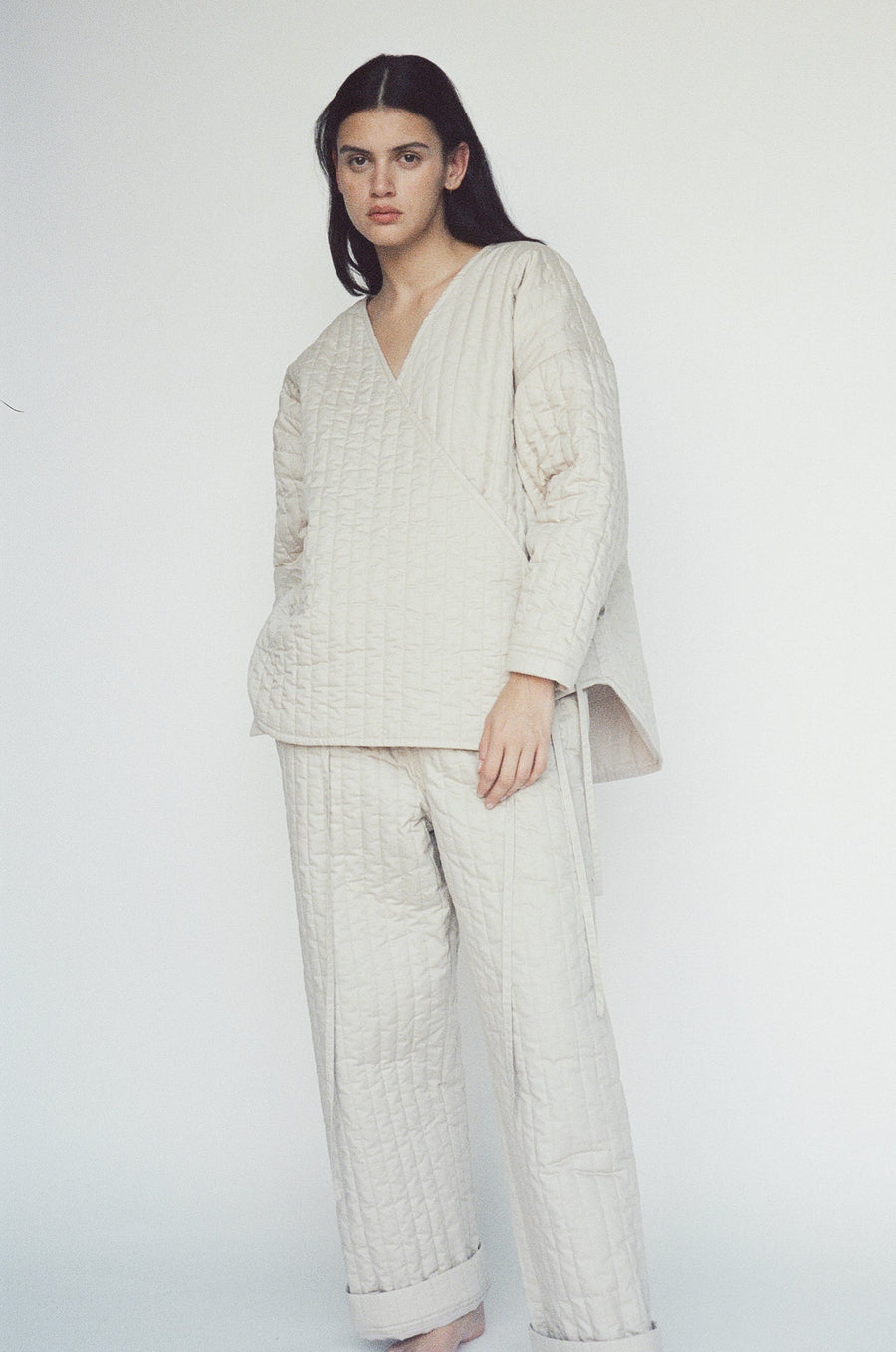 the straight quilted pant - fawn
