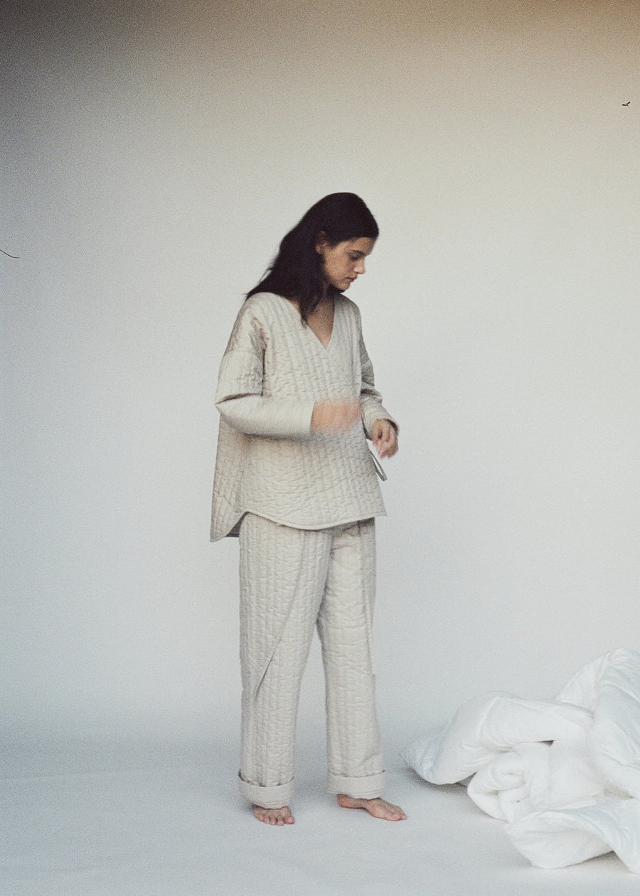 the straight quilted pant - fawn