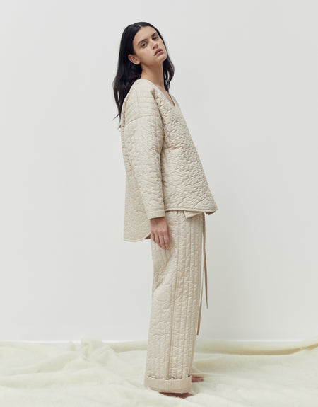 the straight quilted pant - fawn | Deiji Studios