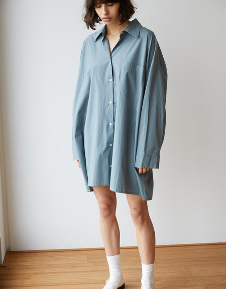 the cotton shirt dress - blue green stripe | Deiji Studios