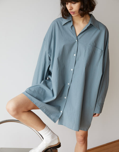 the cotton shirt dress - blue green stripe | Deiji Studios