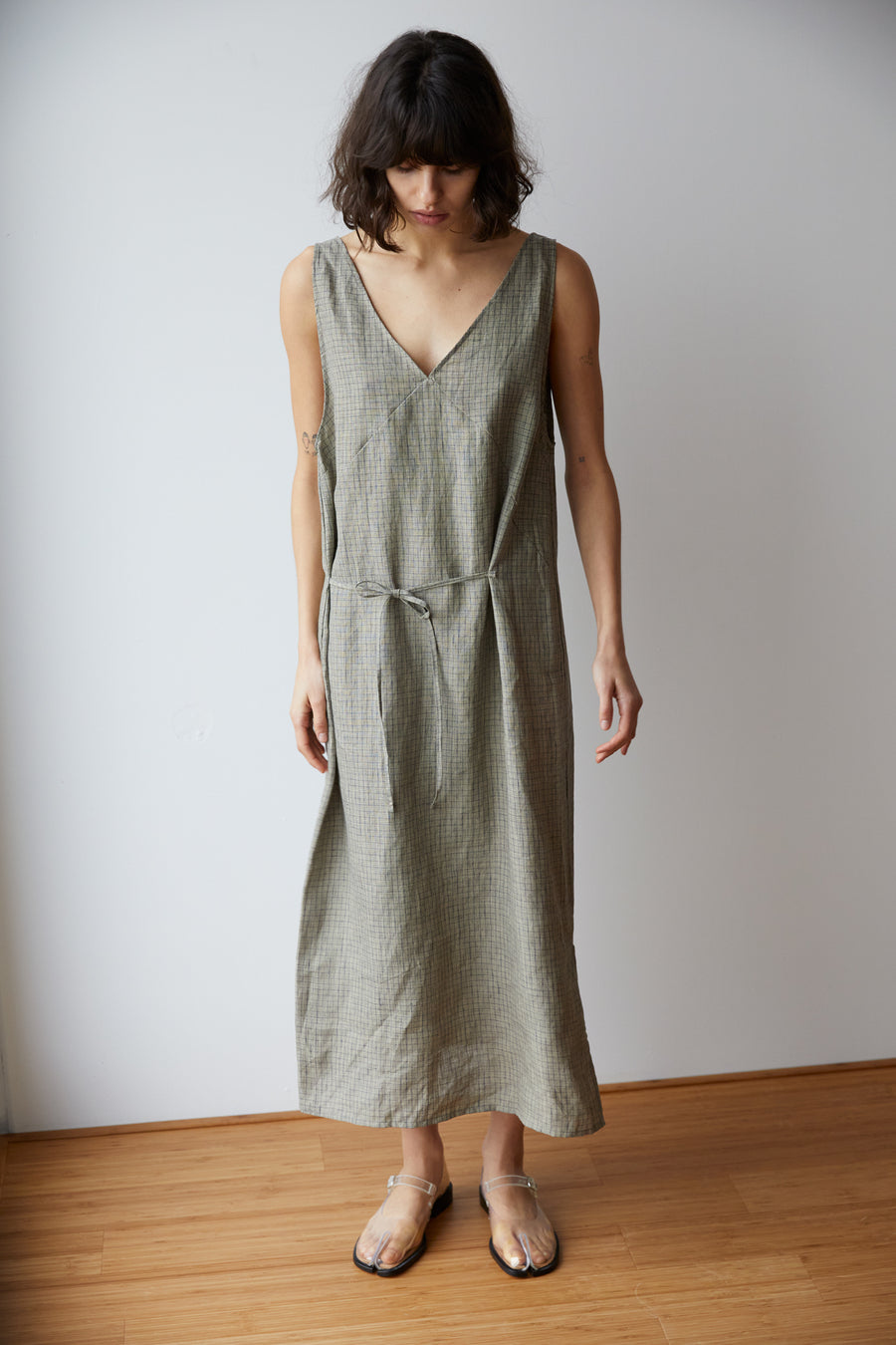 the slip dress - linen check