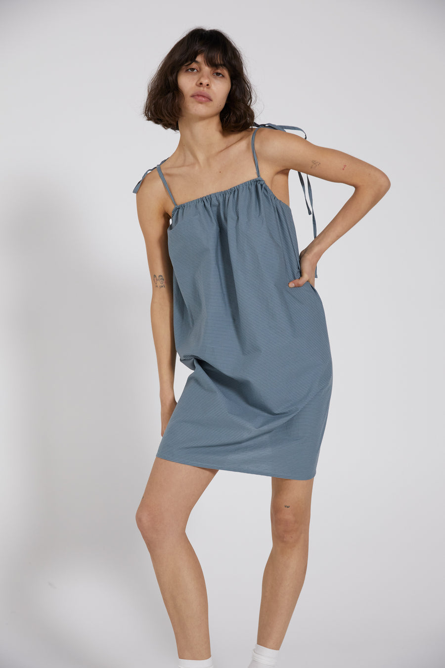 the halter dress - blue green stripe