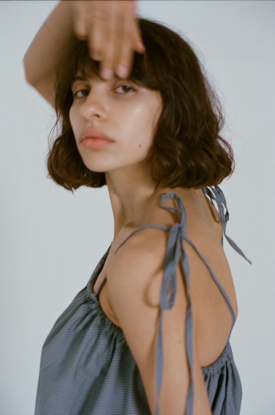 the halter dress - blue green stripe