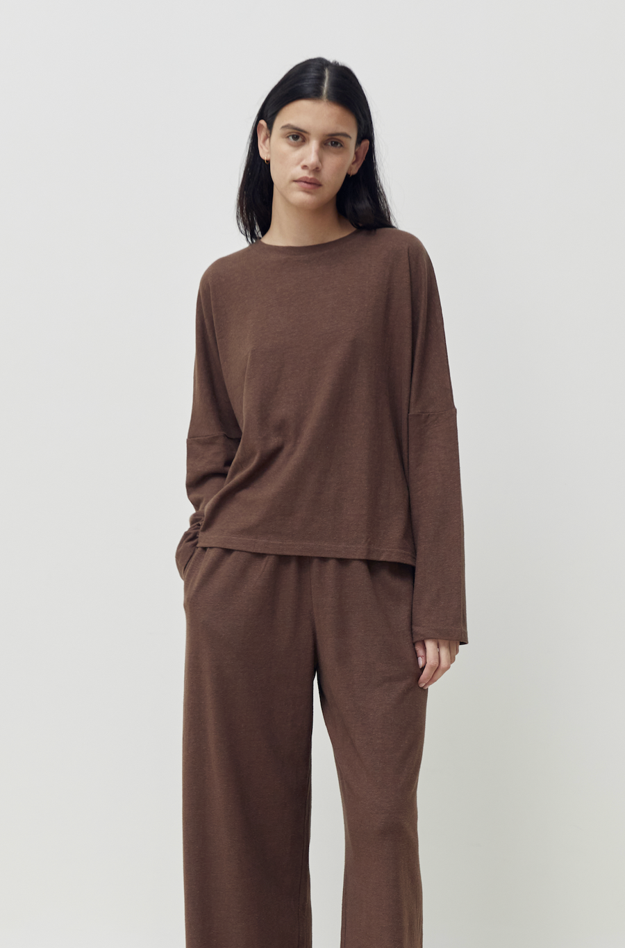 the long sleeve jersey top - brown